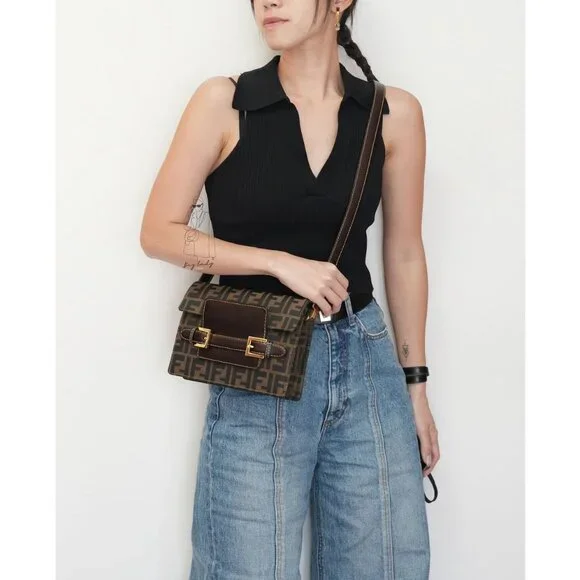 Fendi Tobacco Monogram Zucca Canvas Shoulder Bag - Picture 13 of 13